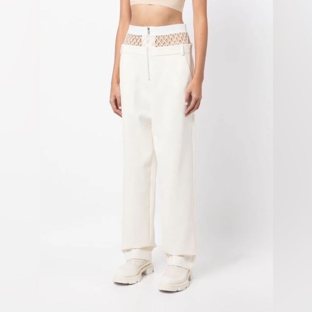 Dion Lee Fishnet Pants Cream Panel Straight Leg Trousers Sz 8